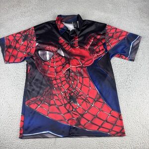 Vintage Spiderman 2002 Button Up Shirt Size M All Over Print Movie Promo Y2K